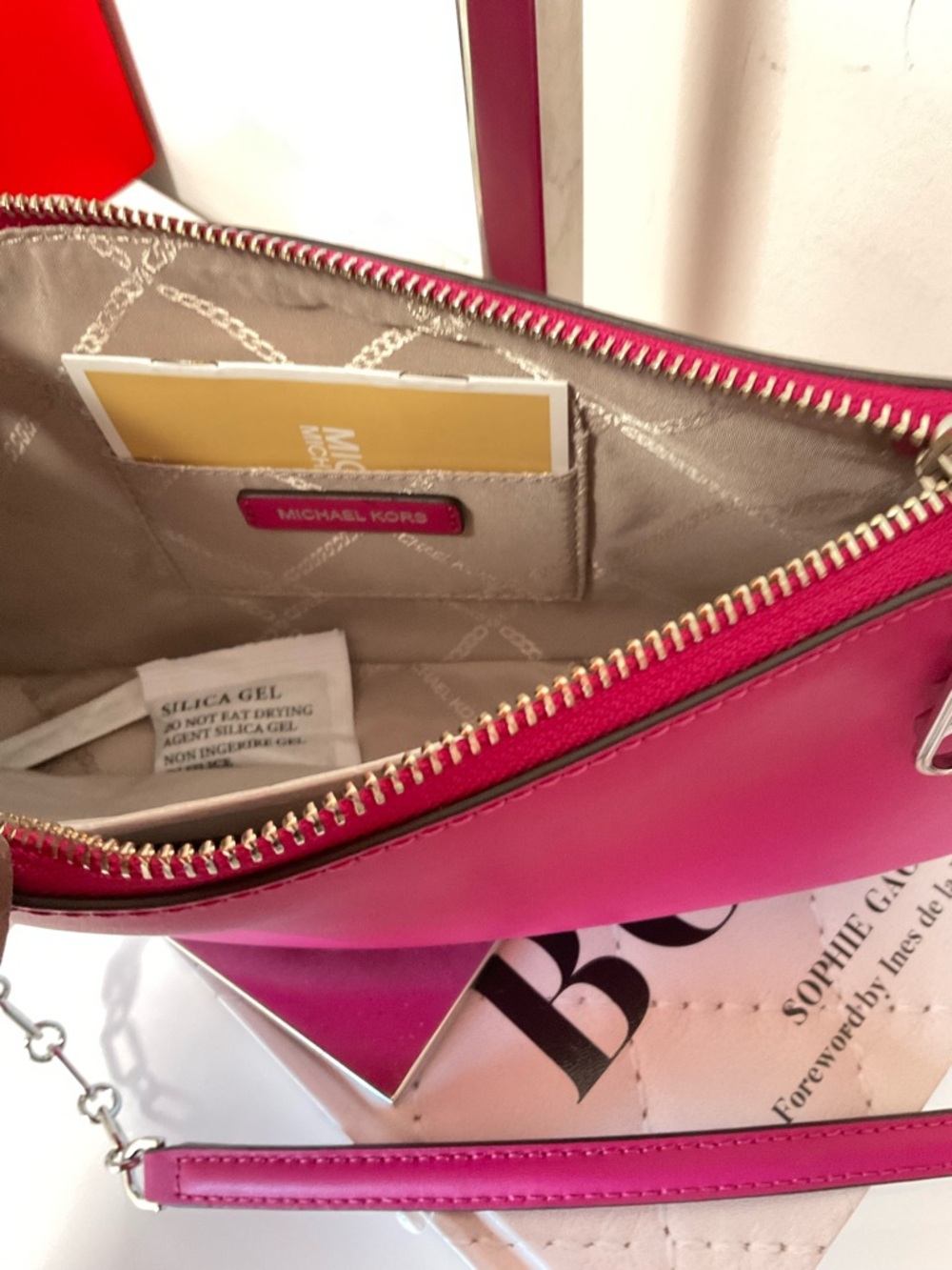 Michael Kors Deep Fuschia Empire Leather Chain-Link Pouchette - Picture 8 of 11